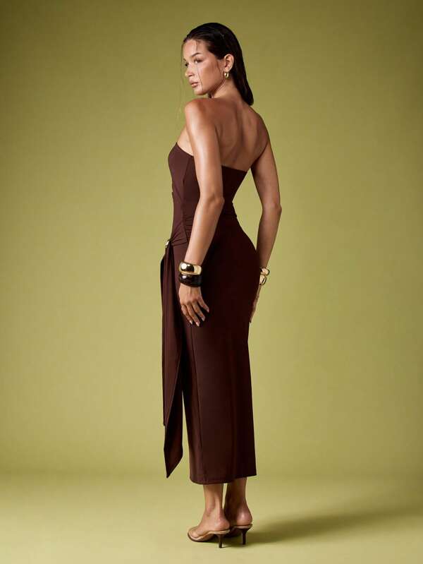Missguided MISSGUIDED Strapless Bodycon Midi Dress With Cut Out Detail