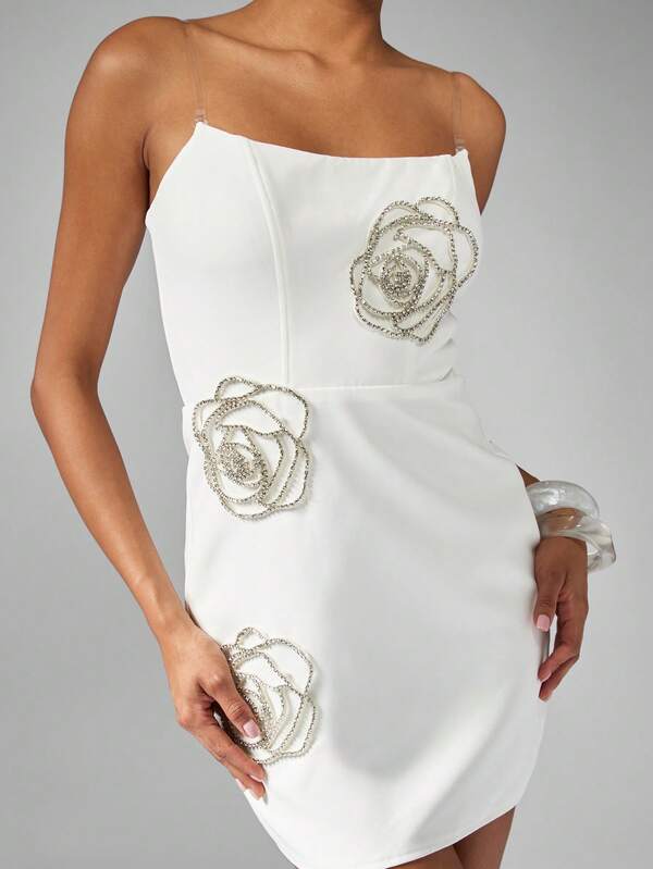 Missguided MISSGUIDED Strapless Bodycon Mini Dress With Crystal Rose Details