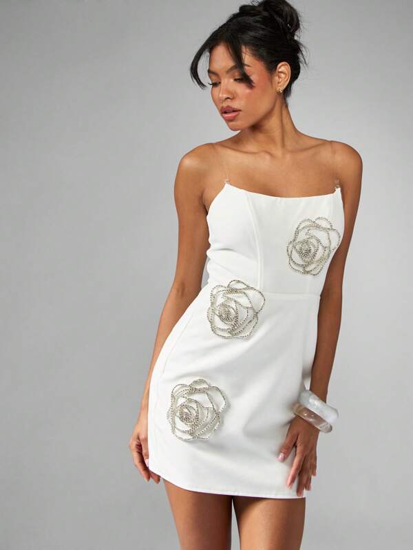 missguided MISSGUIDED Strapless Bodycon Mini Dress With Crystal Rose Details