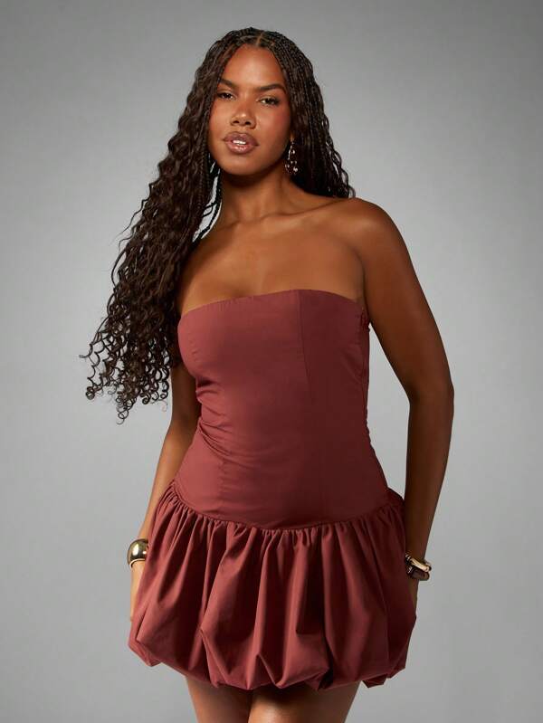 missguided MISSGUIDED Strapless Bubble Hem Mini Dress With Gathered Skirt