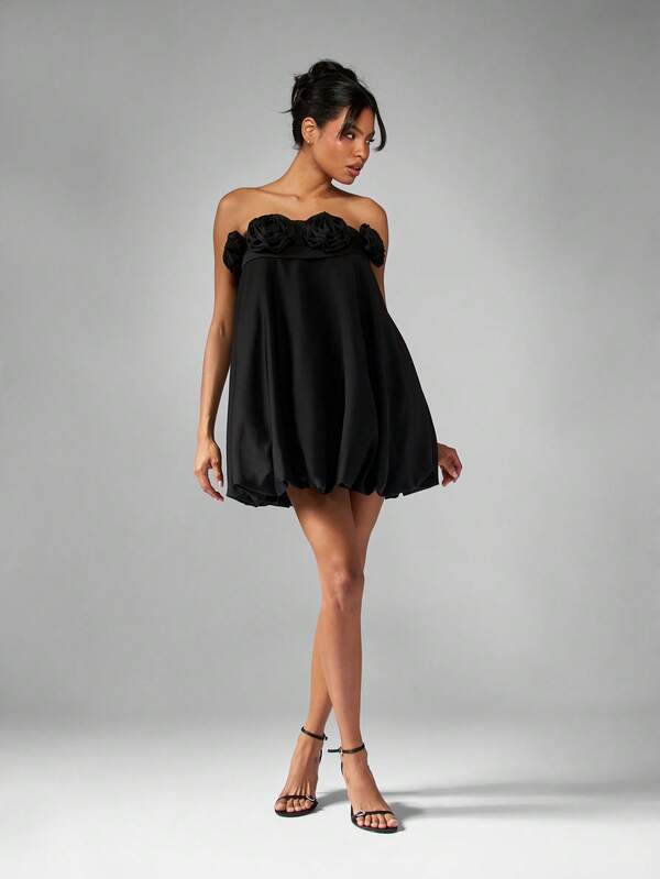 Missguided MISSGUIDED Strapless Bubble Mini Dress With Rose Detail