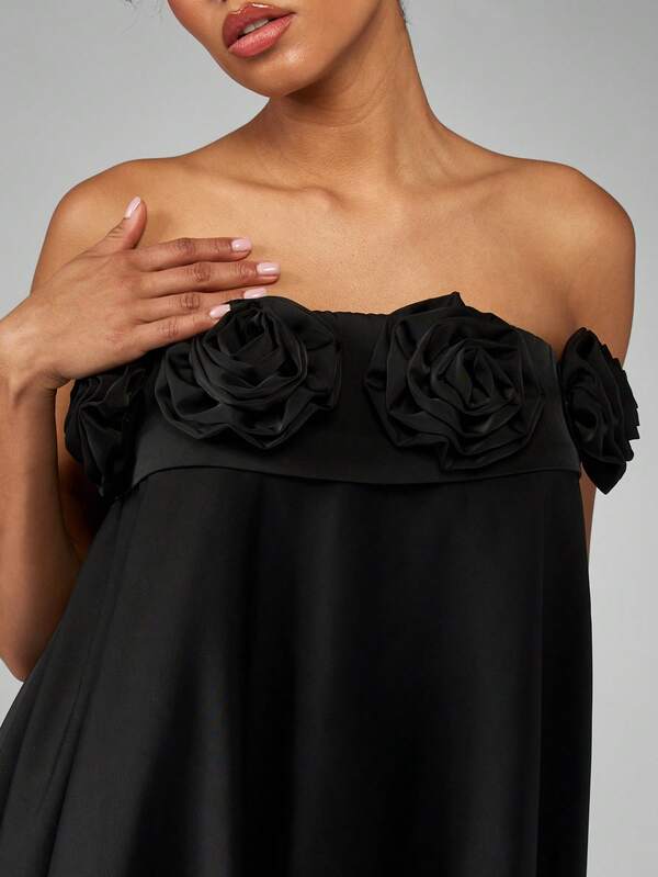 Missguided MISSGUIDED Strapless Bubble Mini Dress With Rose Detail