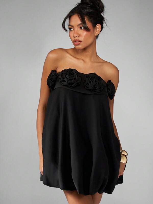 missguided MISSGUIDED Strapless Bubble Mini Dress With Rose Detail