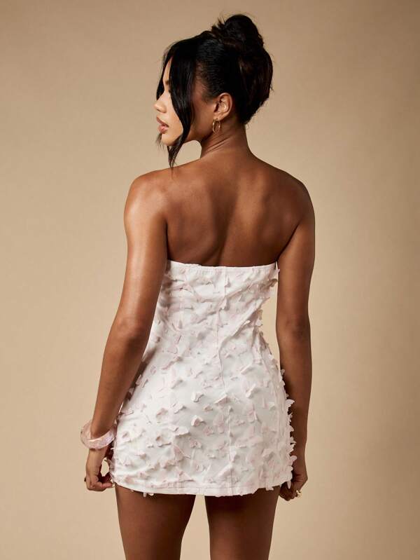Missguided MISSGUIDED Strapless Butterfly Textured Mini Dress With Ruched Details