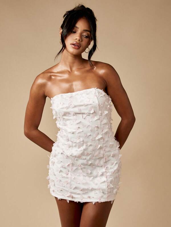 missguided MISSGUIDED Strapless Butterfly Textured Mini Dress With Ruched Details