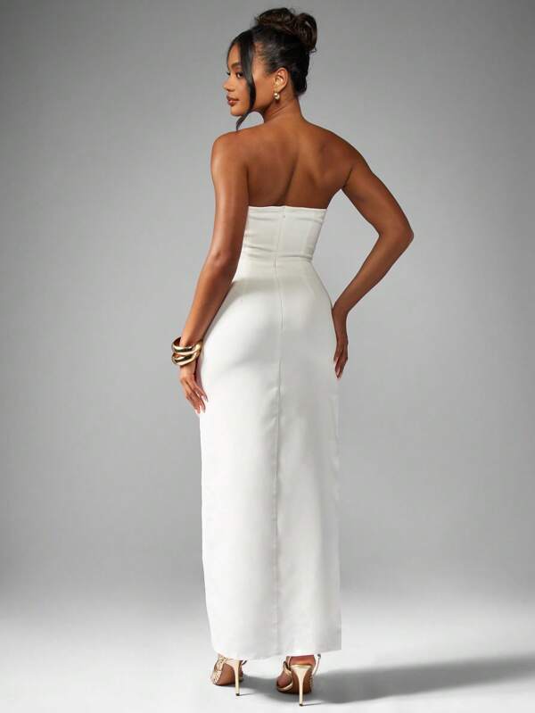 Missguided MISSGUIDED Strapless Button Front Maxi Dress With Front Slit