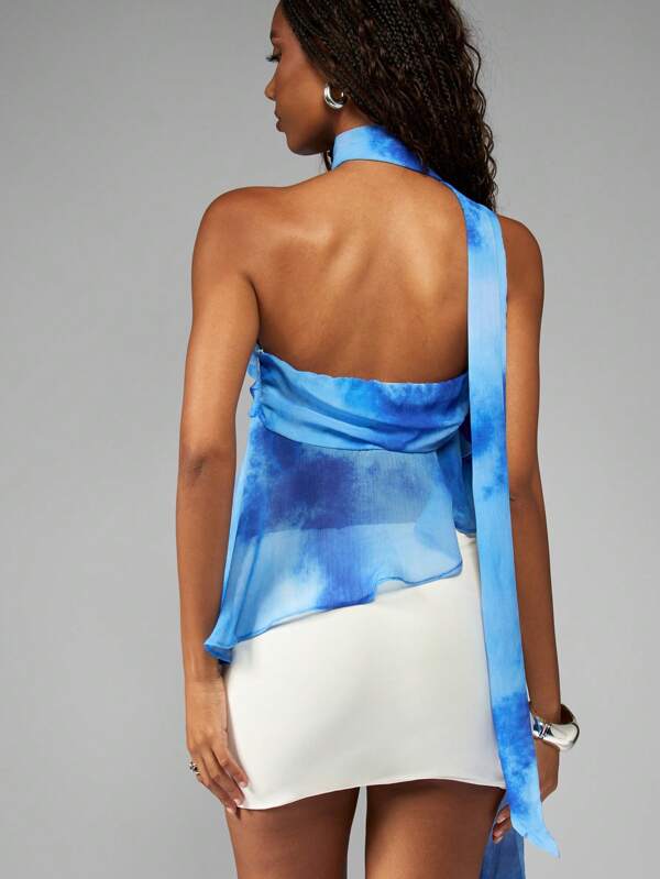 Missguided MISSGUIDED Strapless Chiffon Bandeau Asymmetric Peplum Top With Neck Tie