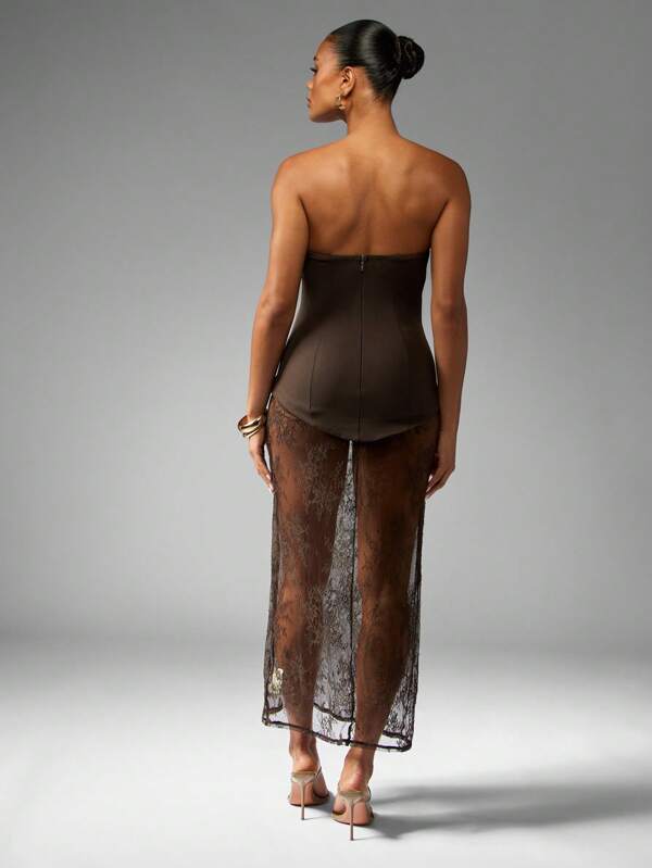 Missguided MISSGUIDED Strapless Corset Dress With Lace Overlay