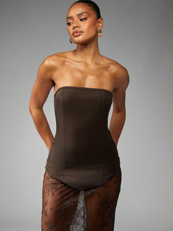 Missguided MISSGUIDED Strapless Corset Dress With Lace Overlay