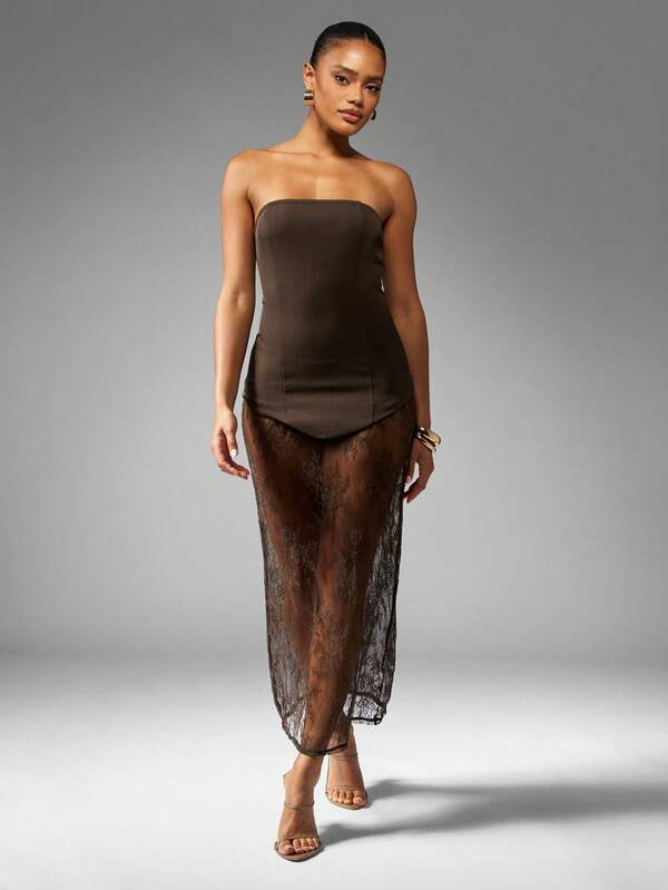 Missguided MISSGUIDED Strapless Corset Dress With Lace Overlay