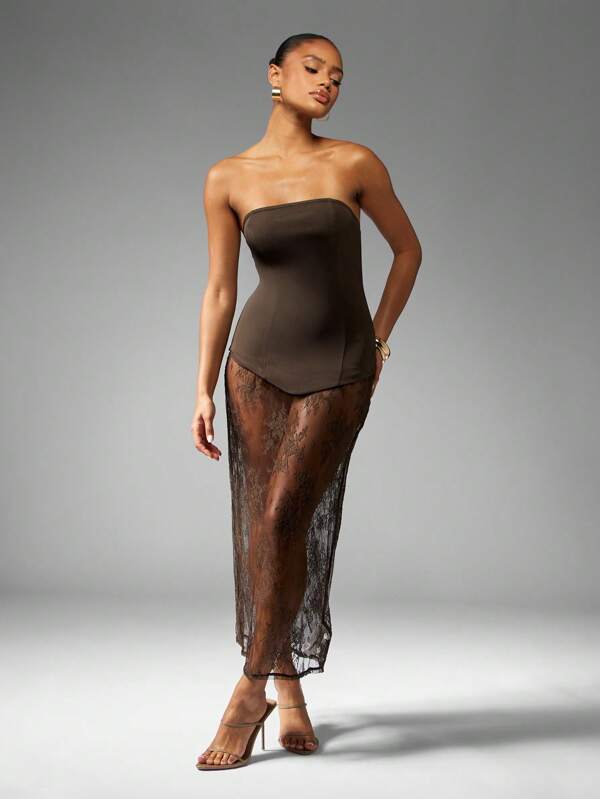 missguided MISSGUIDED Strapless Corset Dress With Lace Overlay