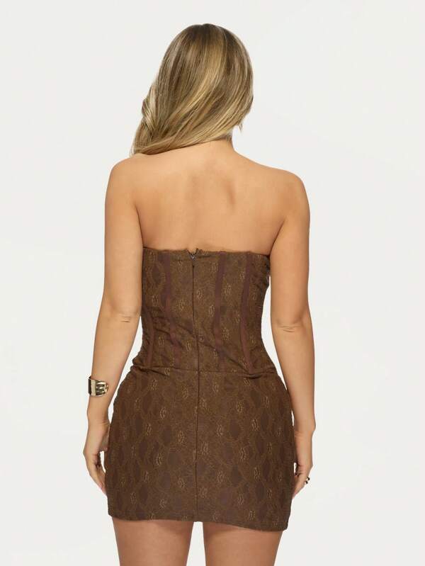 Missguided MISSGUIDED Strapless Corset Lace Bodycon Mini Dress