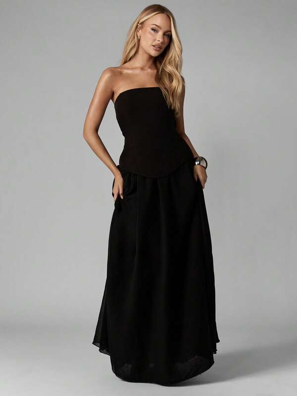 missguided MISSGUIDED Strapless Corset Maxi Dress With Drop Waist
