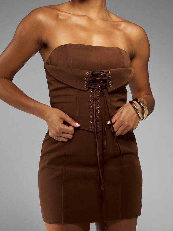 Missguided MISSGUIDED Strapless Corset Mini Dress With Lace Up Detail