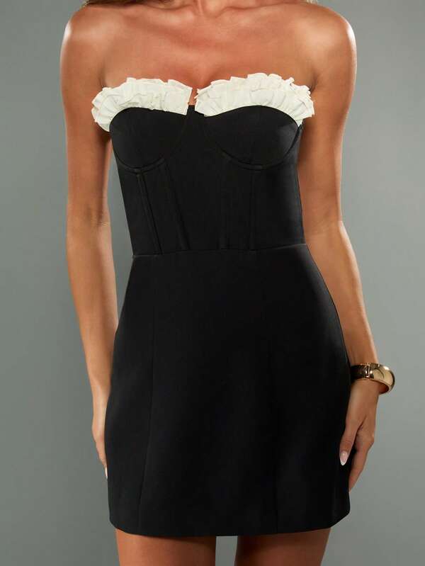 Missguided MISSGUIDED Strapless Corset Mini Dress With Ruffle Trim