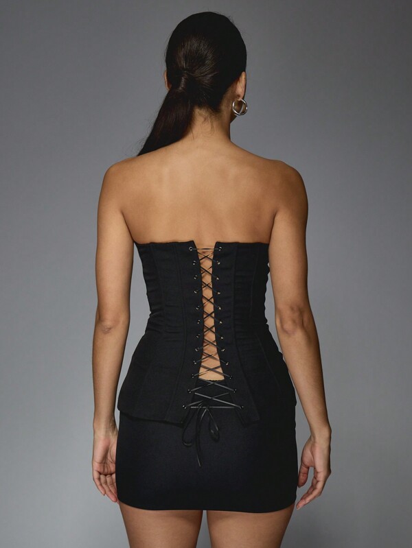 Missguided MISSGUIDED Strapless Corset Mini Skirt Lace Up Set