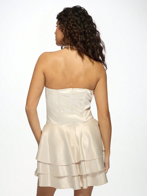 Missguided MISSGUIDED Strapless Corset Ruffle Tiered Sweetheart Satin Mini Dress