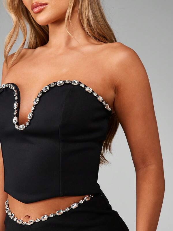 Missguided MISSGUIDED Strapless Corset Top With Crystal Trim Design