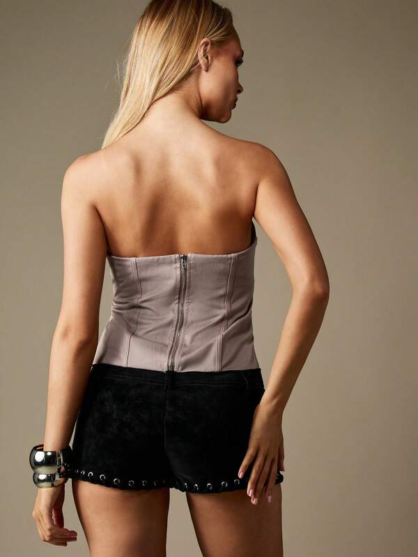 Missguided MISSGUIDED Strapless Corset Top With Lace Up Detail