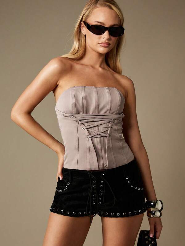 missguided MISSGUIDED Strapless Corset Top With Lace Up Detail