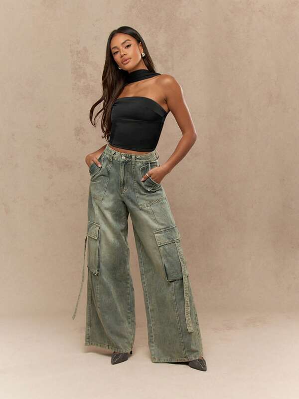 Missguided MISSGUIDED Strapless Corset Top With Neck Scarf