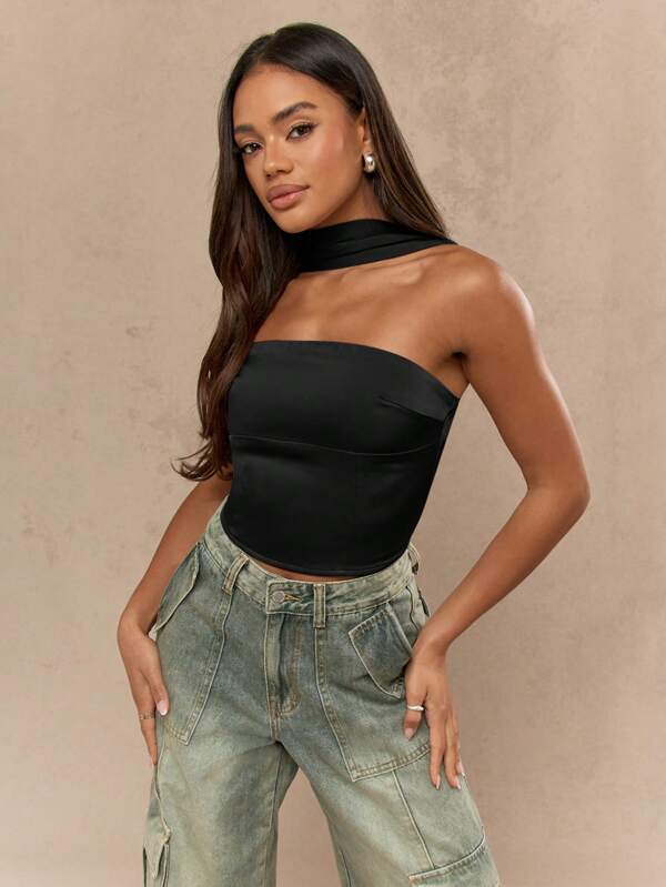 missguided MISSGUIDED Strapless Corset Top With Neck Scarf