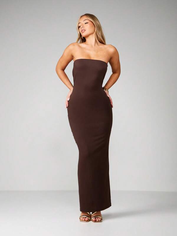 Missguided MISSGUIDED Strapless Cowl Back Bodycon Maxi Dress