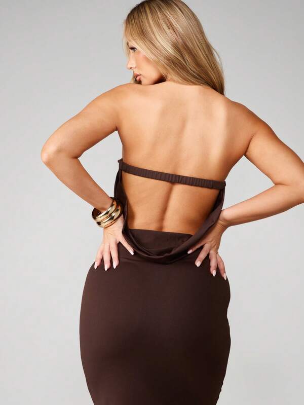 Missguided MISSGUIDED Strapless Cowl Back Bodycon Maxi Dress