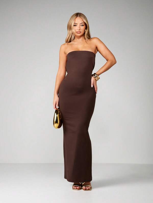 Missguided MISSGUIDED Strapless Cowl Back Bodycon Maxi Dress