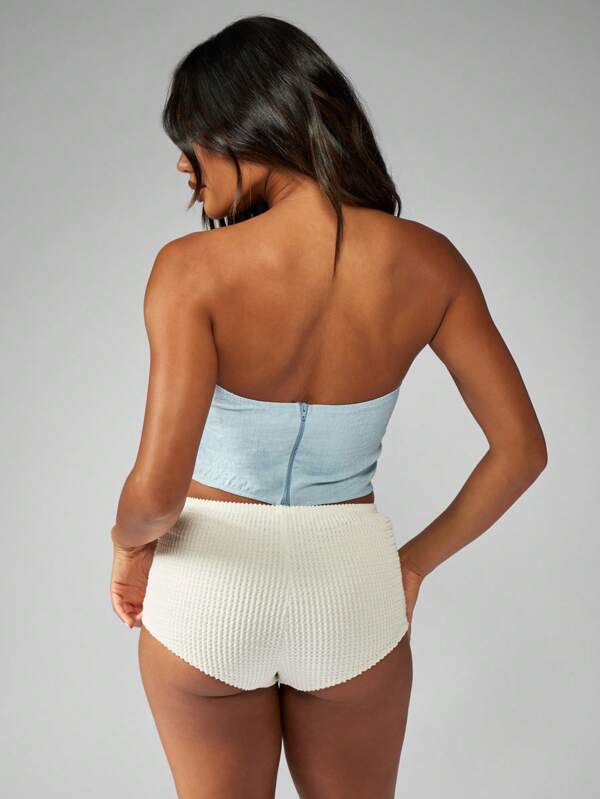 Missguided MISSGUIDED Strapless Crop Top With Pleated Design