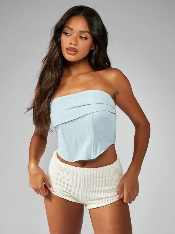 Missguided MISSGUIDED Strapless Crop Top With Pleated Design