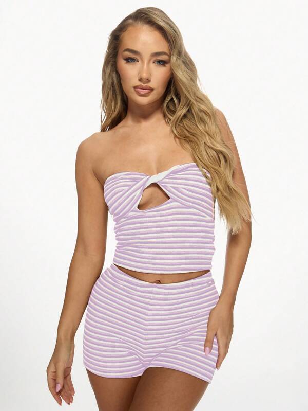 missguided MISSGUIDED Strapless Cut Out Striped Knit Two-Piece Co-Ord Outfit