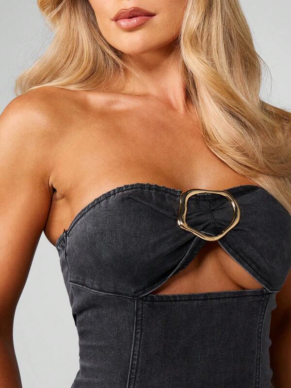 Missguided MISSGUIDED Strapless Denim Bodycon Dress With Metal Ring