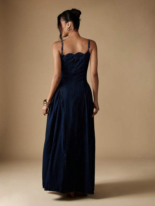 Missguided MISSGUIDED Strapless Denim Maxi Dress With Sweetheart Neckline