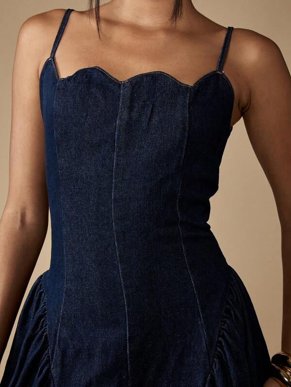 Missguided MISSGUIDED Strapless Denim Maxi Dress With Sweetheart Neckline