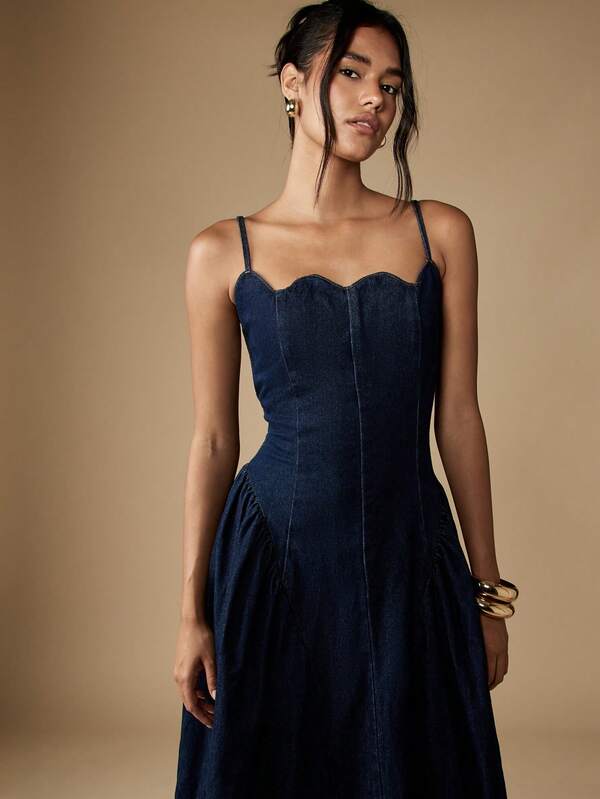 Missguided MISSGUIDED Strapless Denim Maxi Dress With Sweetheart Neckline