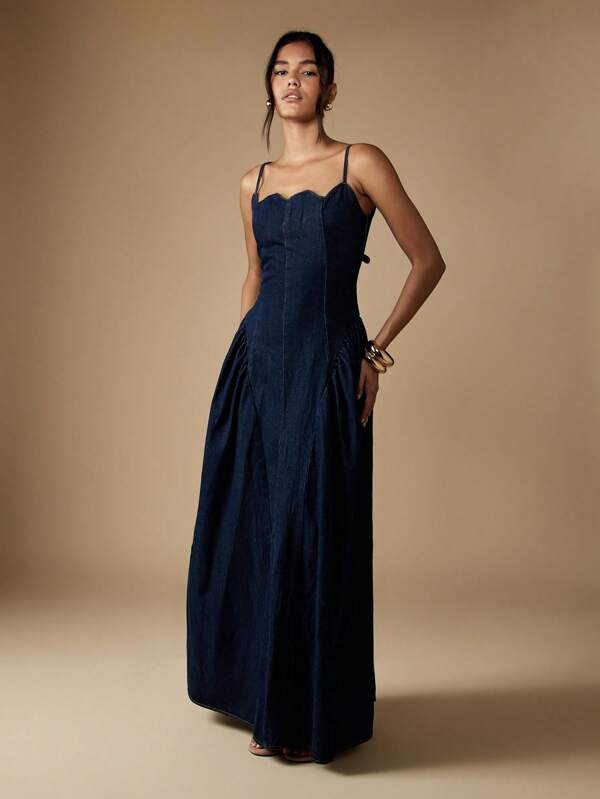 missguided MISSGUIDED Strapless Denim Maxi Dress With Sweetheart Neckline