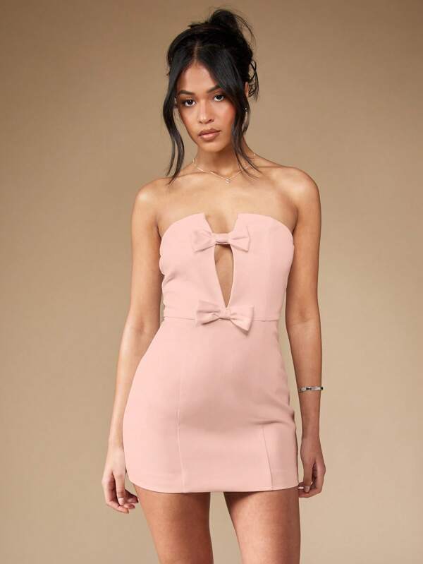 missguided MISSGUIDED Strapless Double Bow Front Cut Out Mini Dress