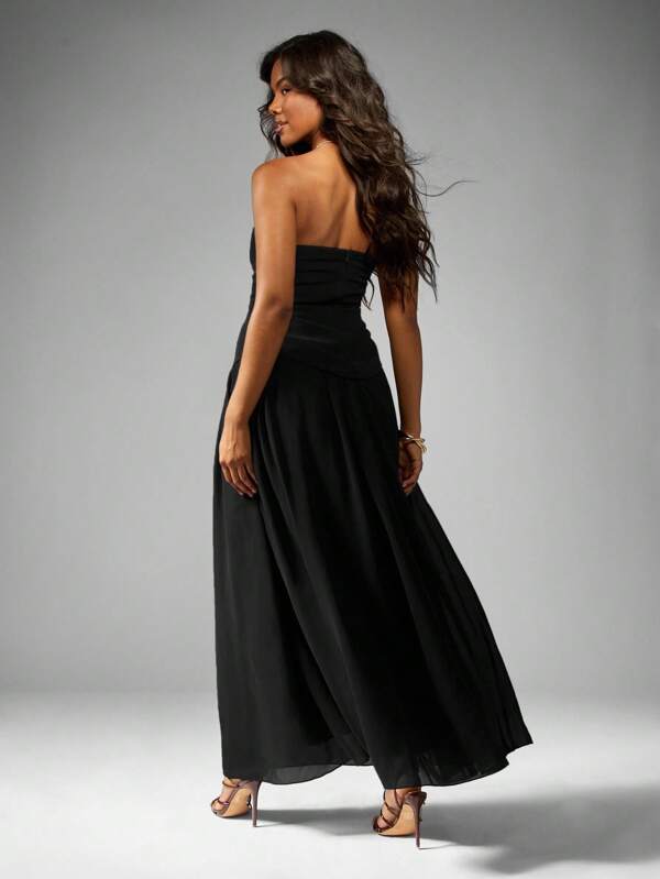 Missguided MISSGUIDED Strapless Empire Waist Maxi Dress With Chiffon Skirt
