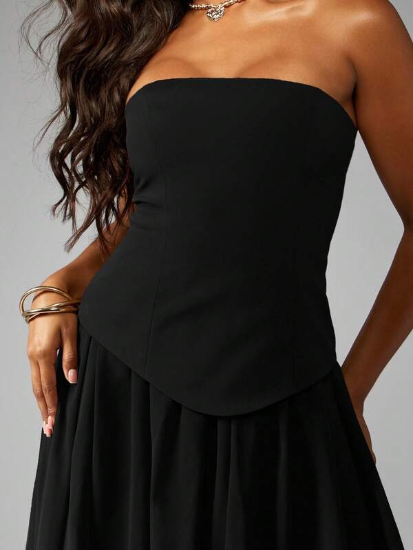 Missguided MISSGUIDED Strapless Empire Waist Maxi Dress With Chiffon Skirt