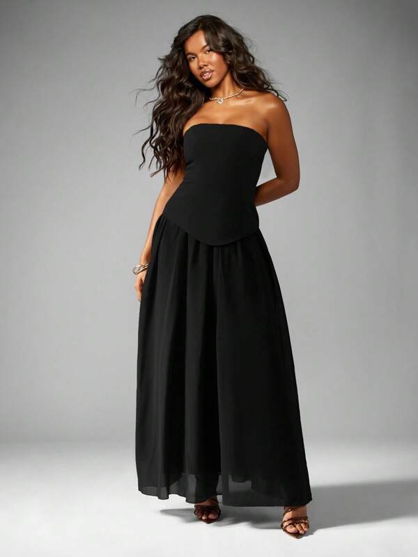 missguided MISSGUIDED Strapless Empire Waist Maxi Dress With Chiffon Skirt