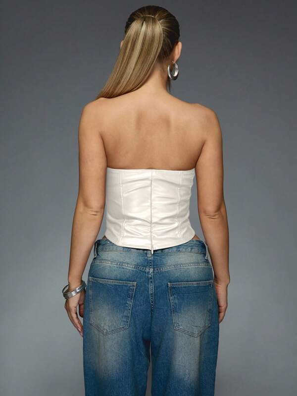 Missguided MISSGUIDED Strapless Faux Leather Corset Bustier Top