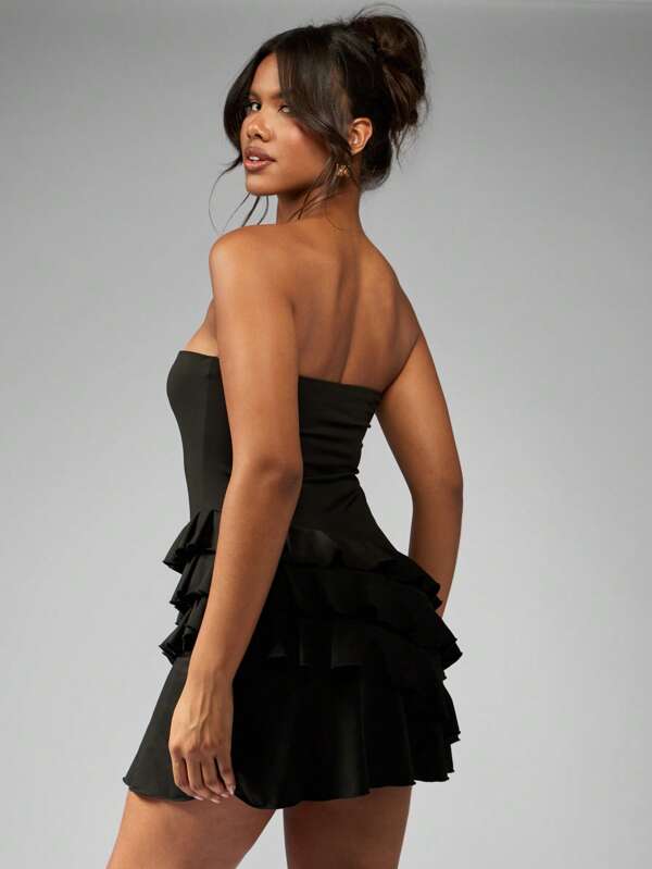 Missguided MISSGUIDED Strapless Fitted Bodycon Mini Dress With Tiered Ruffles