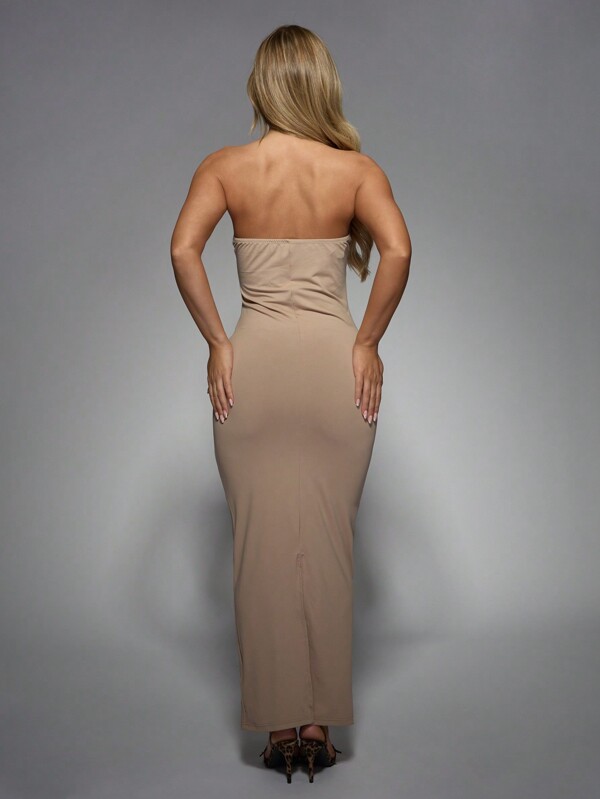 Missguided MISSGUIDED Strapless Fitted Maxi Dress With Side Slit