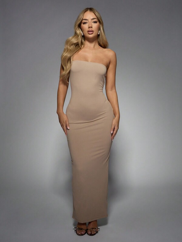 Missguided MISSGUIDED Strapless Fitted Maxi Dress With Side Slit