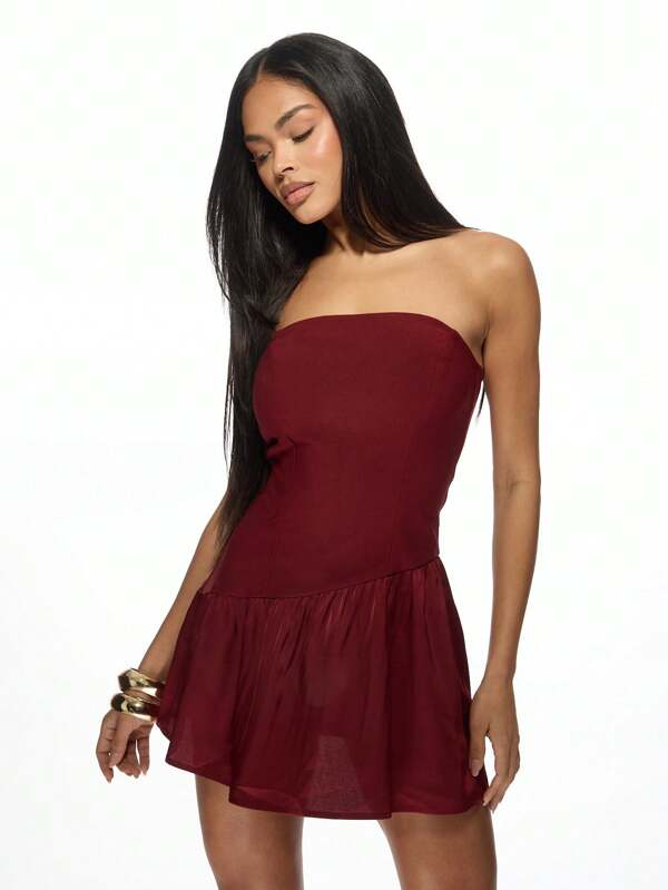 missguided MISSGUIDED Strapless Flared Skater Style Empire Waist Mini Dress