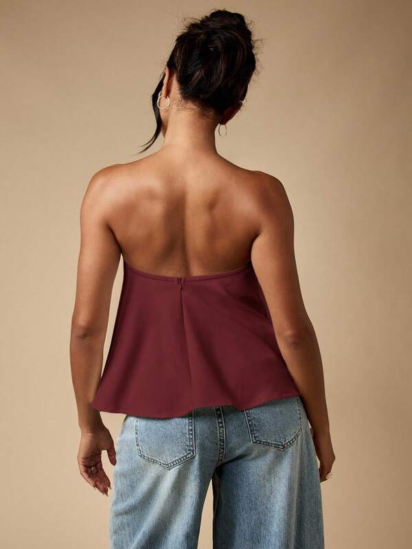 Missguided MISSGUIDED Strapless Flowy Top With Notched Sweetheart Neckline