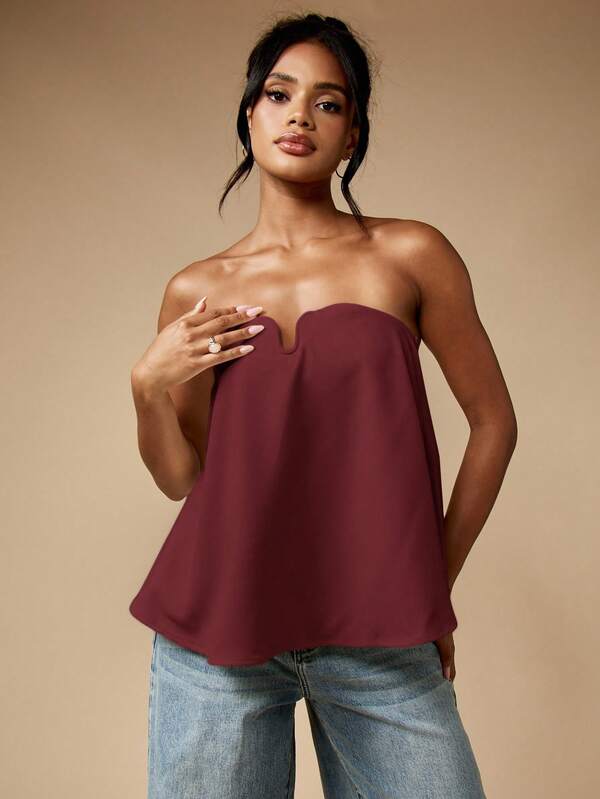 Missguided MISSGUIDED Strapless Flowy Top With Notched Sweetheart Neckline
