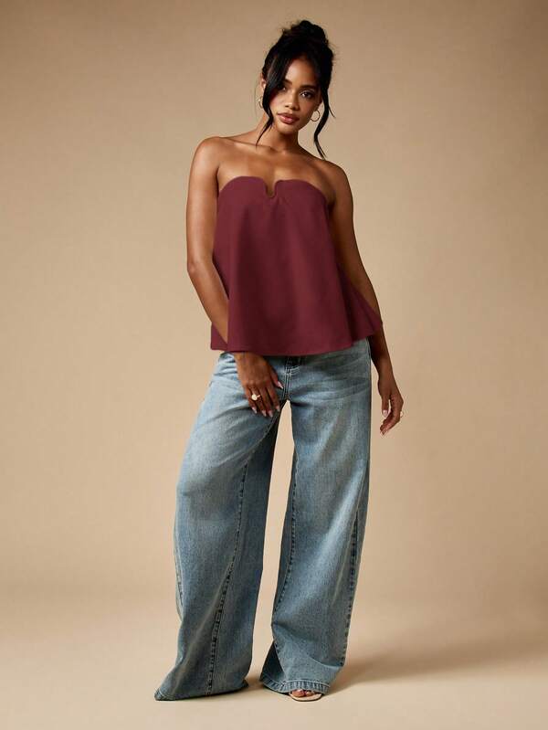 Missguided MISSGUIDED Strapless Flowy Top With Notched Sweetheart Neckline