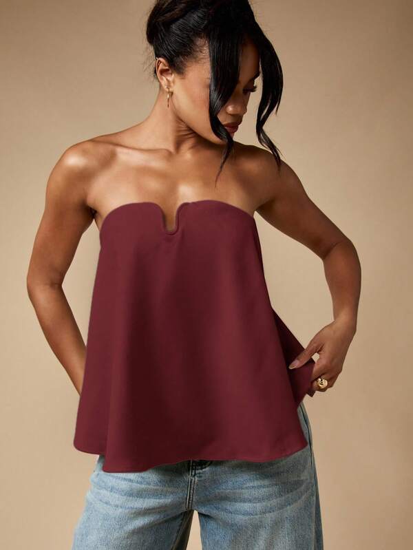 missguided MISSGUIDED Strapless Flowy Top With Notched Sweetheart Neckline